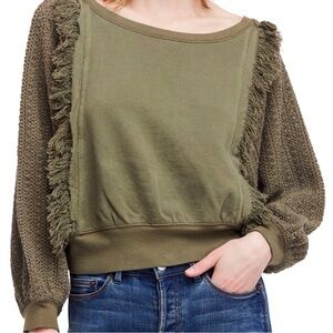 Free People Olive Green Crew Neck Sweater Size L